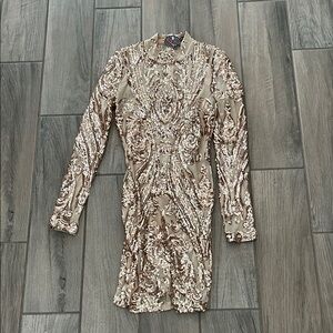 Banjul Tan and Brown Bodycon Dress with Mock Neck